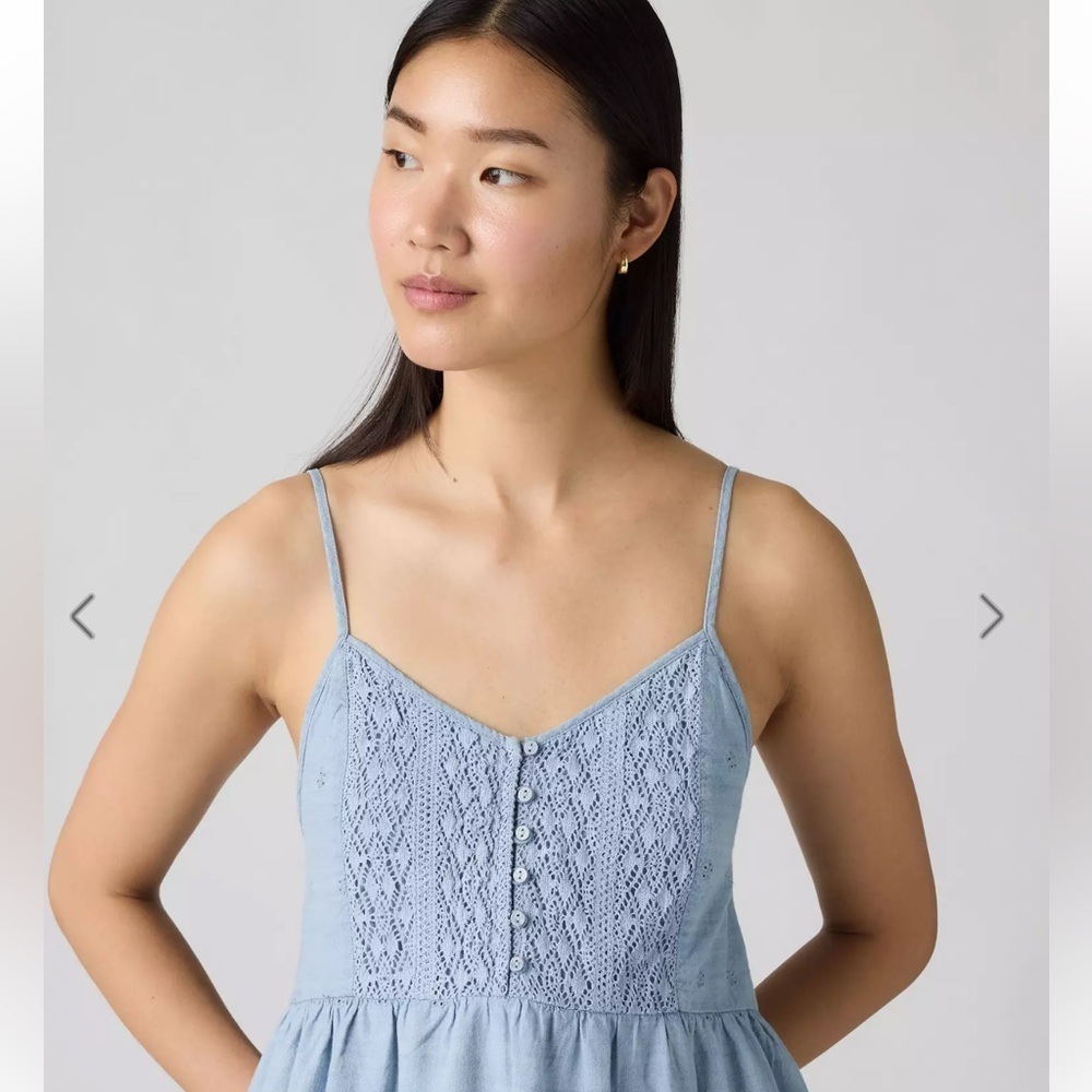 Levi's Cora Mini Dress Eyelet Babydoll Medium Wash Size Large NEW - Picture 3 of 12